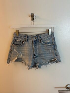 Agolde Light Blue Distressed Denim Cutoff Shorts